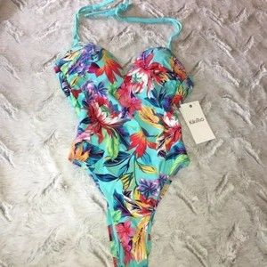 Kikirio high leg seafoam tropical one piece swimsuit size small